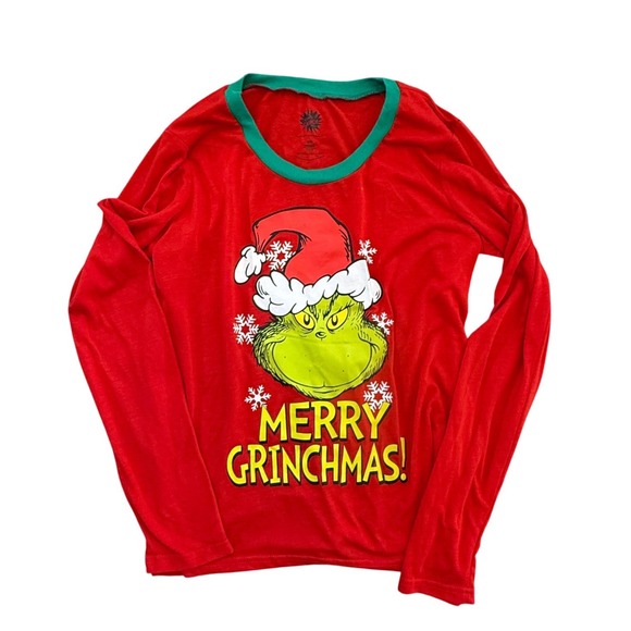 The Grinch Dr Seuss Other - Grinch Merry Grinchmas Long Sleeve pajama top Red Green Size M Holiday Christmas